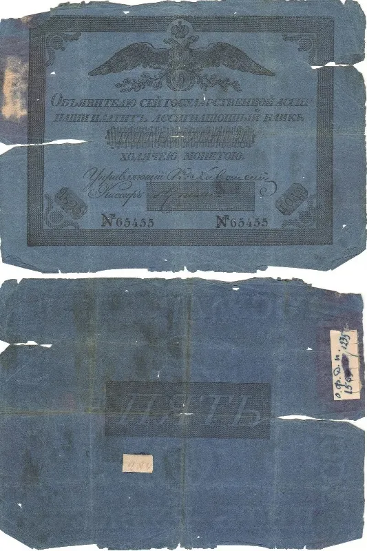 Государственная ассигнация пять рублей.