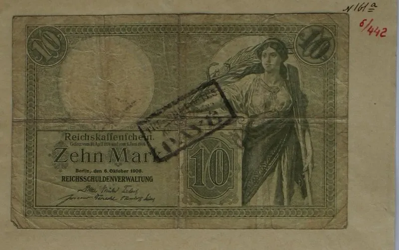 Германия. Государственная ассигнация. (Имперский кассовый знак - Reichskassenschein).10 марок. 1906 г.