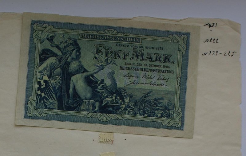 Германия. Государственная ассигнация. (Имперский кассовый знак - Reichskassenschein). 5 марок. 1904 г.