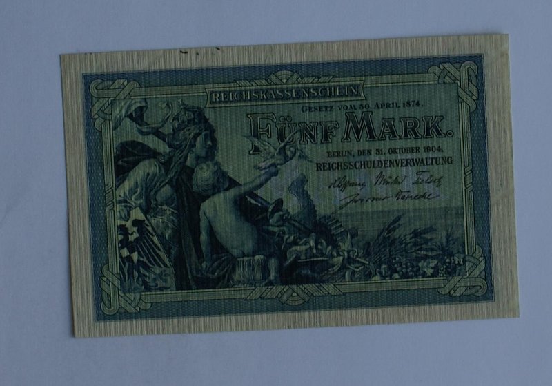 Германия. Государственная ассигнация. (Имперский кассовый знак - Reichskassenschein). 5 марок. 1904 г.